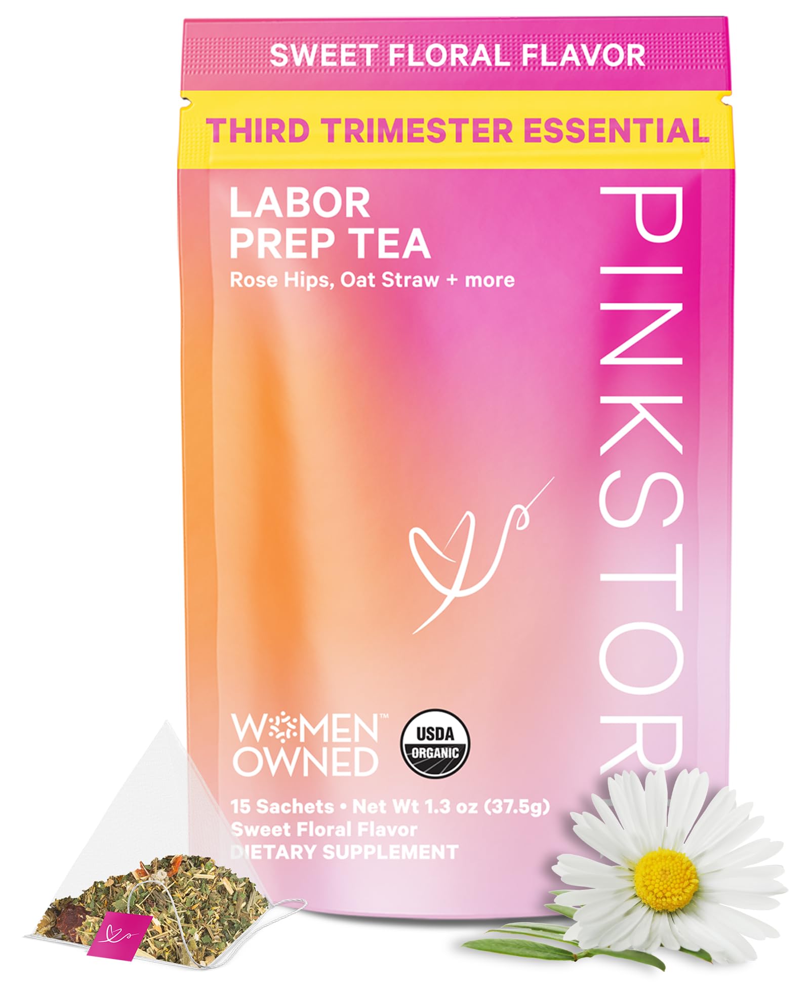 Pink Stork Labor Prep Tea, Organic Red Raspberry Leaf with Chamomile and Rosehip, Caffeine-Free, Pregnancy Must Haves, Labor and Delivery Essentials