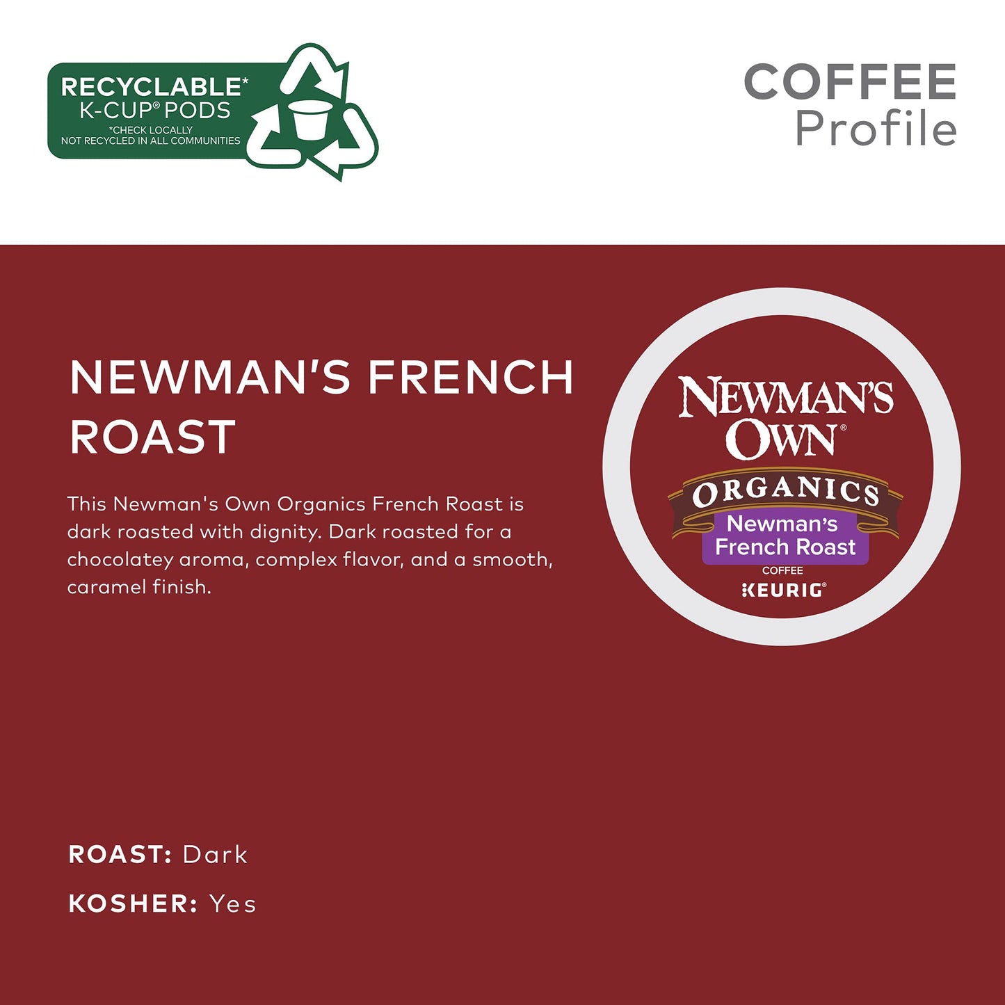 Newman's Own Organics French Roast, Single-Serve Keurig K-Cup Pods, Dark Roast Coffee, 96 Count