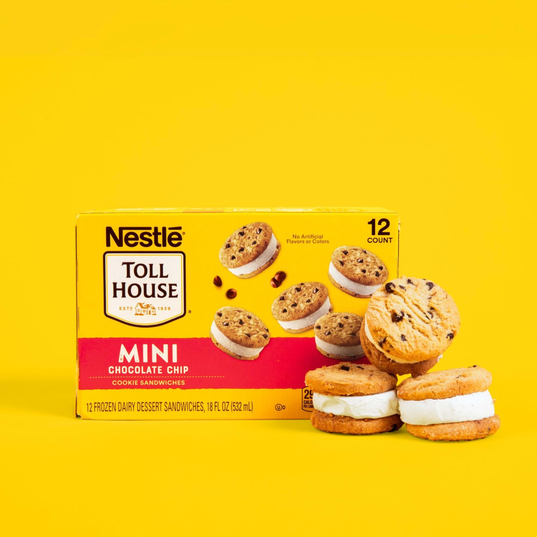Tollhouse Mini Vanilla Chocolate Chip Cookie Sandwiches, 18 Fl Oz (Frozen), 12 Count
