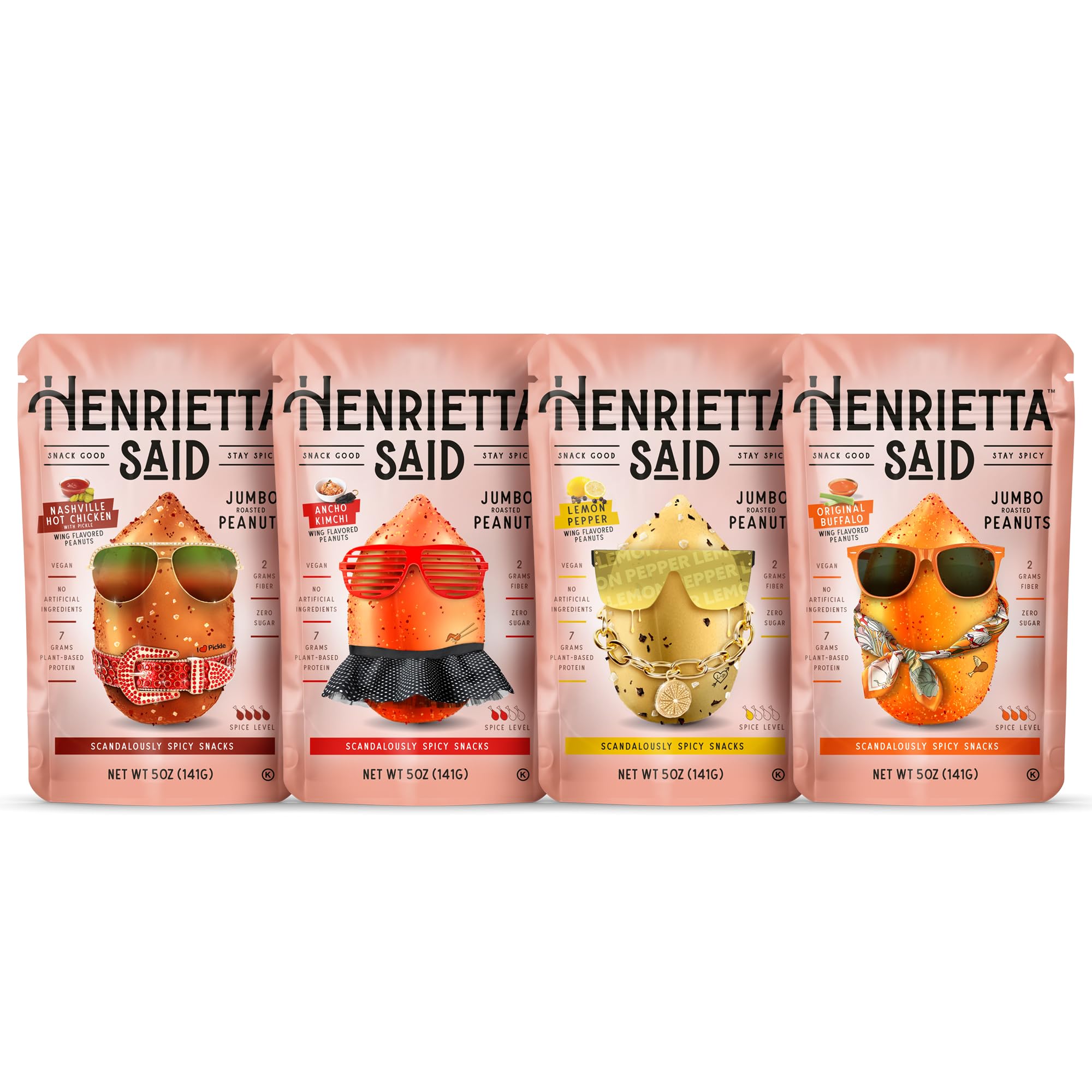 Henrietta Said Wing-Flavored Peanuts - Variety Pack - Truly Good Foods Shelled Snacking Nuts - Bold Flavors - Savory & Spicy - Jumbo Flavored Peanuts