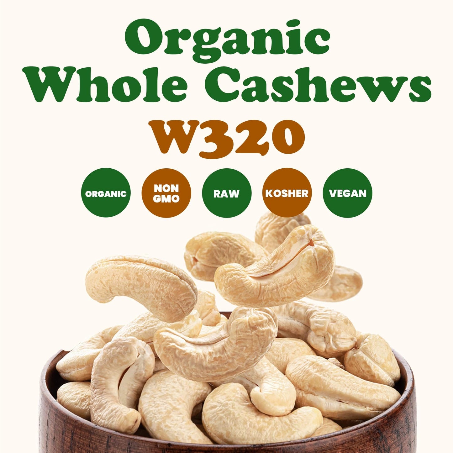 Food to Live - Organic Cashews, 8 Ounces Whole, Unsalted, Non-GMO, Kosher, Raw, Vegan, Bulk