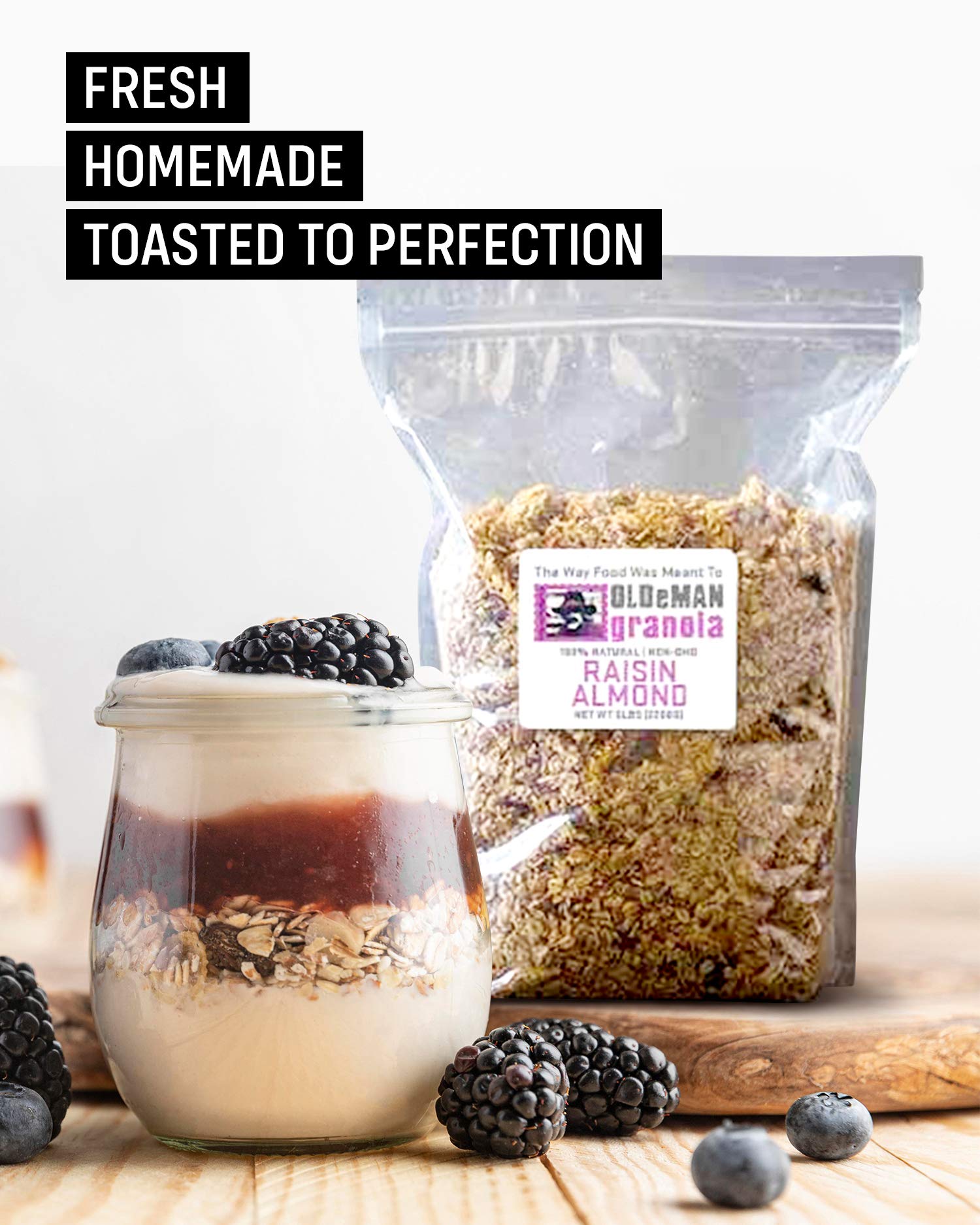Olde Man Granola Gluten Free Granola - Non-GMO Healthy Granola Cereal - Soft Whole Grain Oats, Butter, Brown Sugar - Handmade in Colorado (Raisin