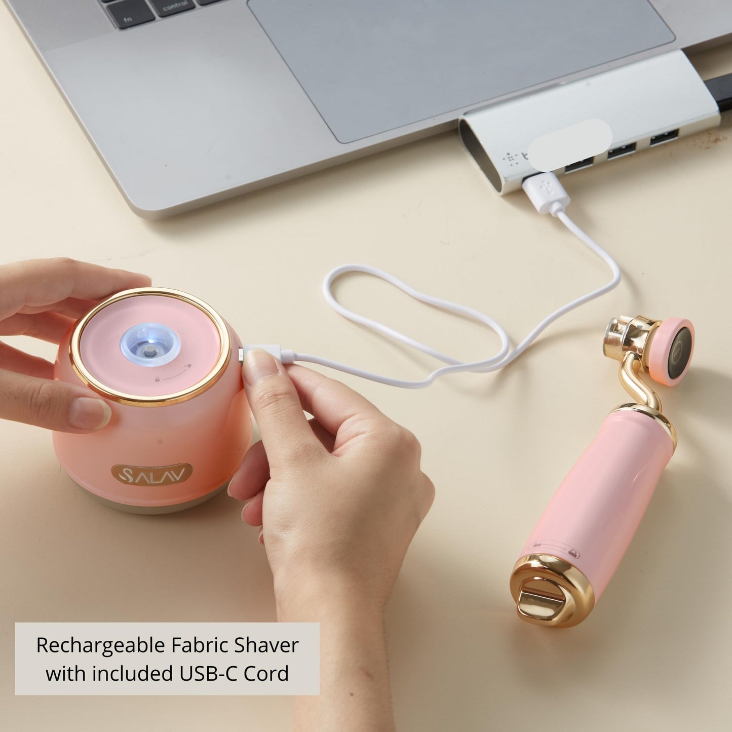 SALAV® Retro Edition 2-in-1 Rechargeable Fabric Shaver and Lint Roller, 6-Blade System, Removes Fuzz and Pilling on Fabrics, Includes Charging Cable