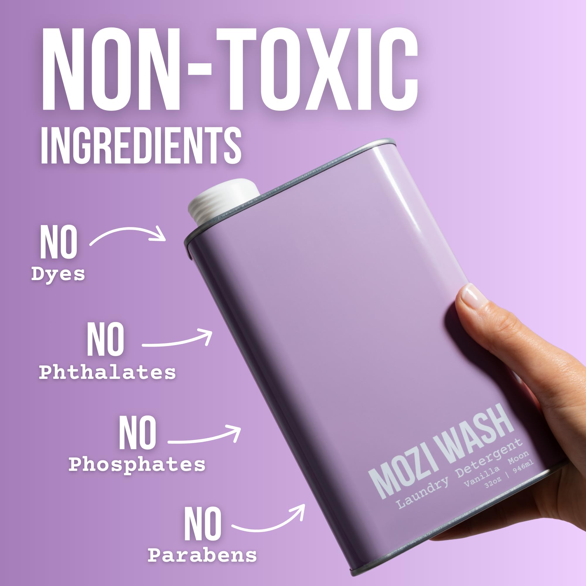 Mozi Wash Laundry Detergent Liquid, Vanilla Moon, 50+ Loads, Concentrated, Plant Based, Cruelty & Dye Free, Phosphate & Paraben Free, Earth Friendly