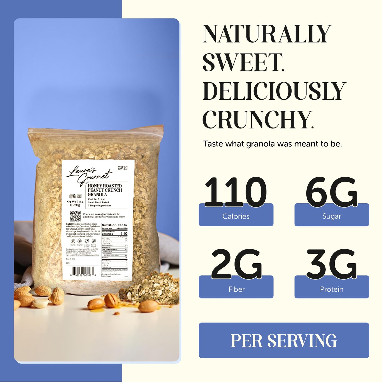 Laura's Gourmet Granola Honey Roasted Peanut Crunch, 2 lb, Gluten-Free Oats, Vegetarian, Dairy & Soy Free Snack, Organic Honey Roasted Peanuts