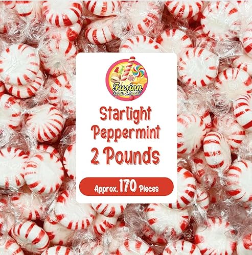 Starlight Peppermint Hard Candy - Bulk 2 Pounds (Approx 170 Count) - Individually Wrapped Mints for Office Bowls & Holiday Buffets - Refreshing Old