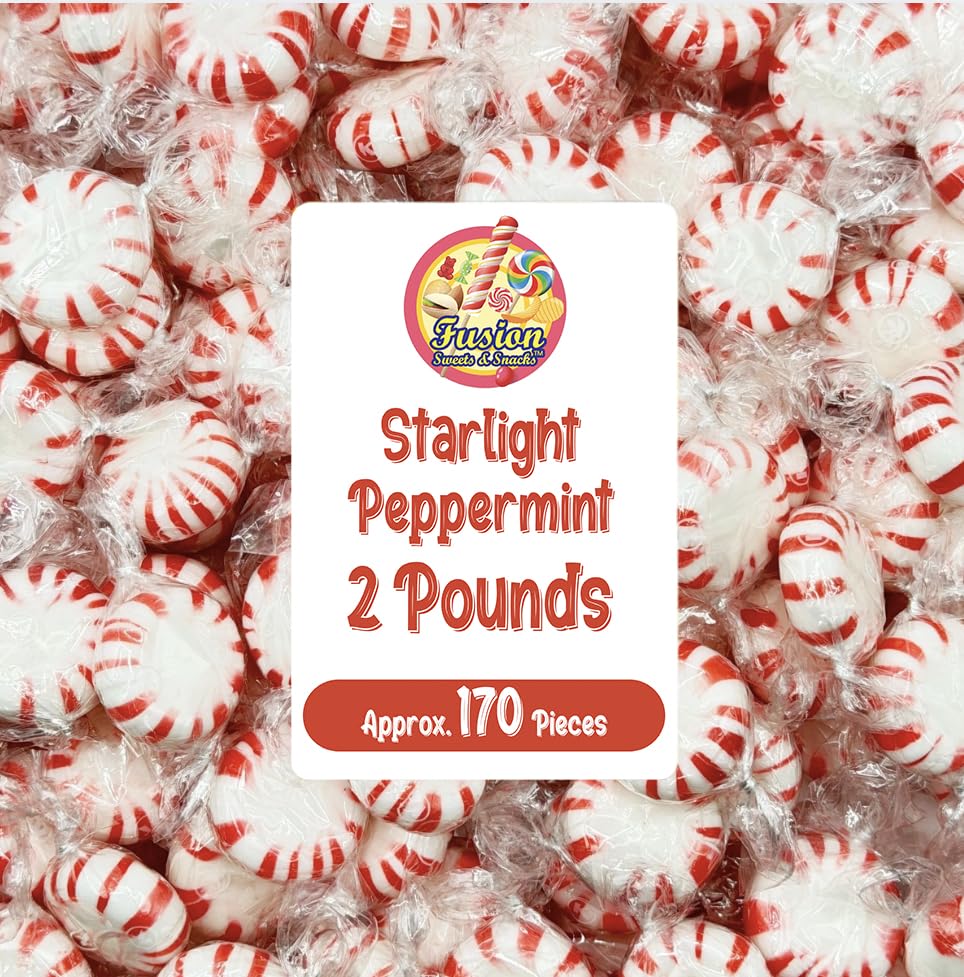 Starlight Peppermint Hard Candy - Bulk 2 Pounds (Approx 170 Count) - Individually Wrapped Mints for Office Bowls & Holiday Buffets - Refreshing Old