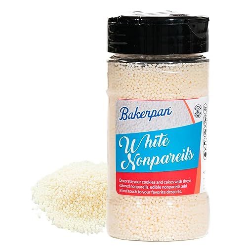 Bakerpan White Nonpareils Sprinkles - 7 Ounces White Sprinkles for Cake Decorating - Edible Nonpareils for Cupcakes, Ice Cream, Cake Decorations (Made