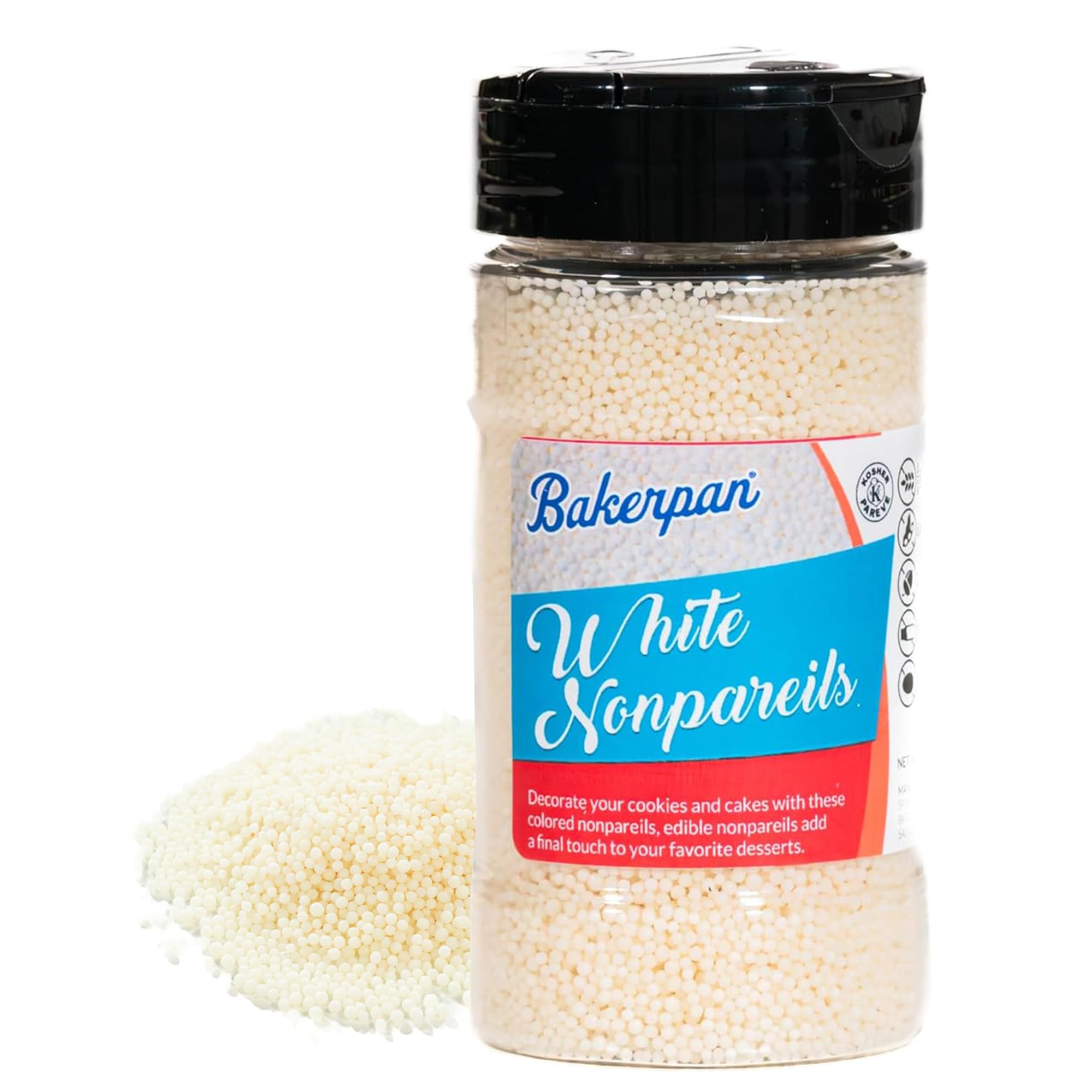 Bakerpan White Nonpareils Sprinkles - 7 Ounces White Sprinkles for Cake Decorating - Edible Nonpareils for Cupcakes, Ice Cream, Cake Decorations (Made