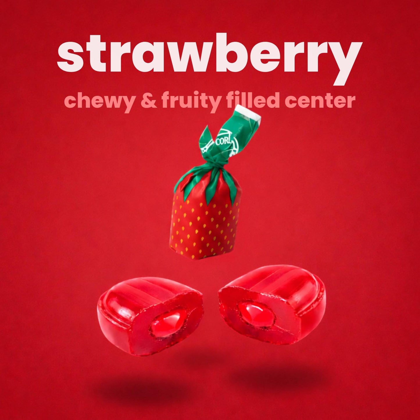 Strawberry Bon Bons Filled Hard Candy | 1 LB | Individually Wrapped Strawberry Candy Bulk Bag