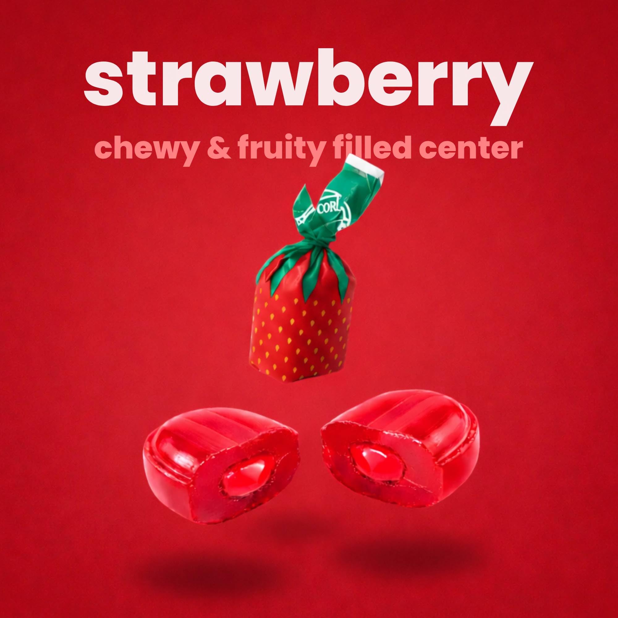 Strawberry Bon Bons Filled Hard Candy | 1 LB | Individually Wrapped Strawberry Candy Bulk Bag