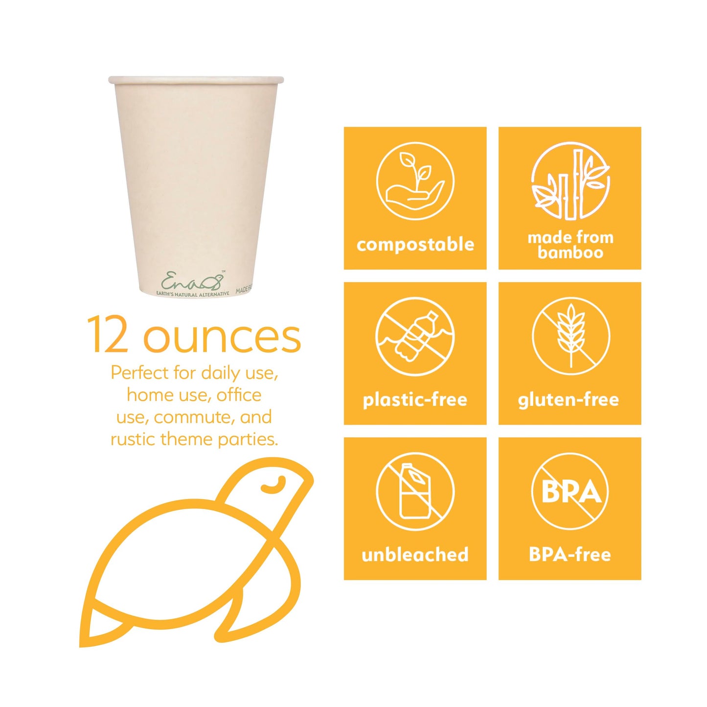 100% Compostable Disposable Coffee Cups [12oz 80 Pack] Paper Cups Made from Bamboo, Eco-Friendly, Biodegradable Premium Party Cups, Natural Unbleached