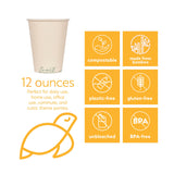 100% Compostable Disposable Coffee Cups [12oz 80 Pack] Paper Cups Made from Bamboo, Eco-Friendly, Biodegradable Premium Party Cups, Natural Unbleached