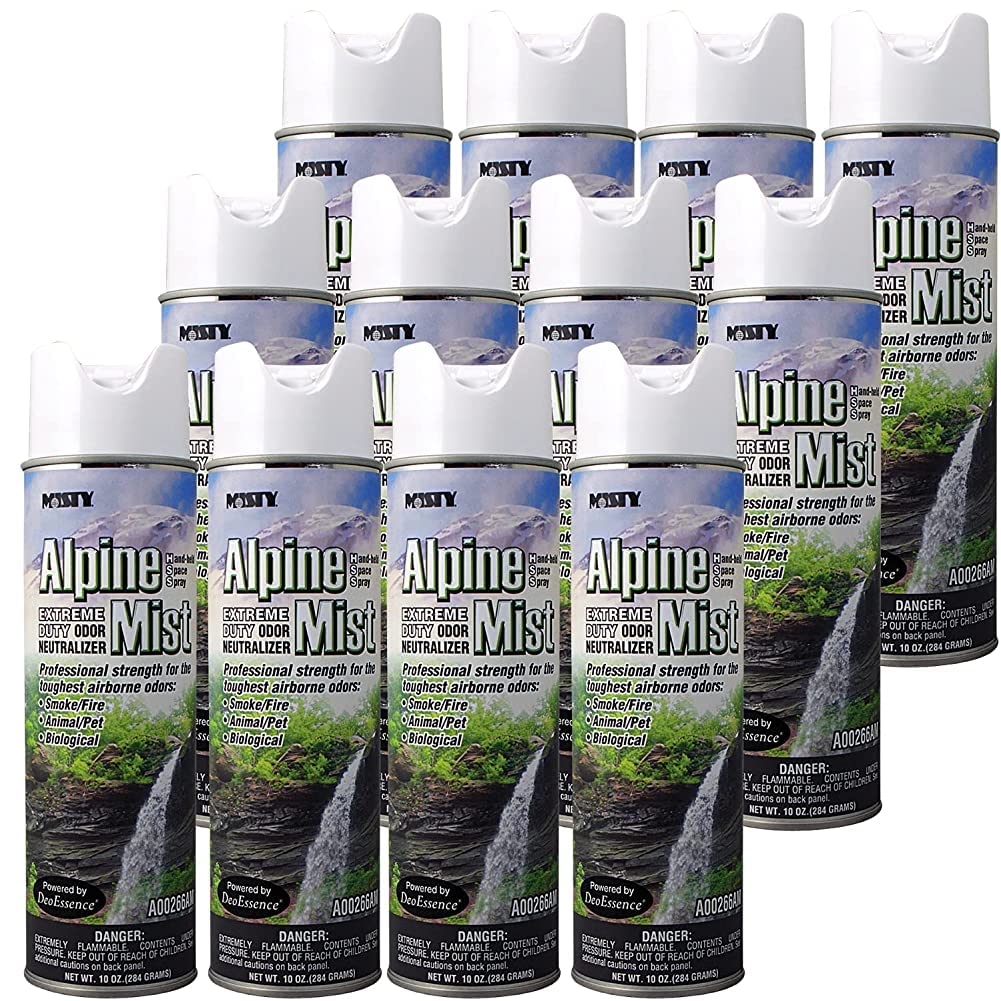 Misty Air Freshening Deodorizing Spray - Alpine Mist - 10 oz (Case of 12) 1039394 - Premium Odor Neutralizer for Smoke, Organic Decay, and Other