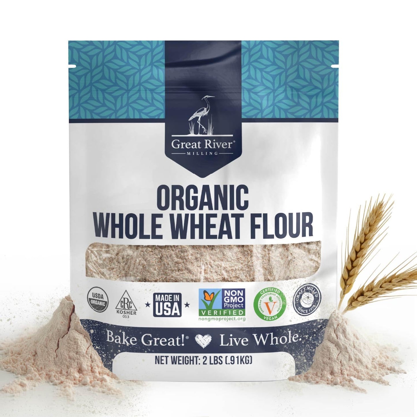 Great River Organic Milling Organic Whole Wheat Flour | Unbleached & Unbromated | High Protein & Fiber | Non-GMO, Kosher | Perfect for Sourdough
