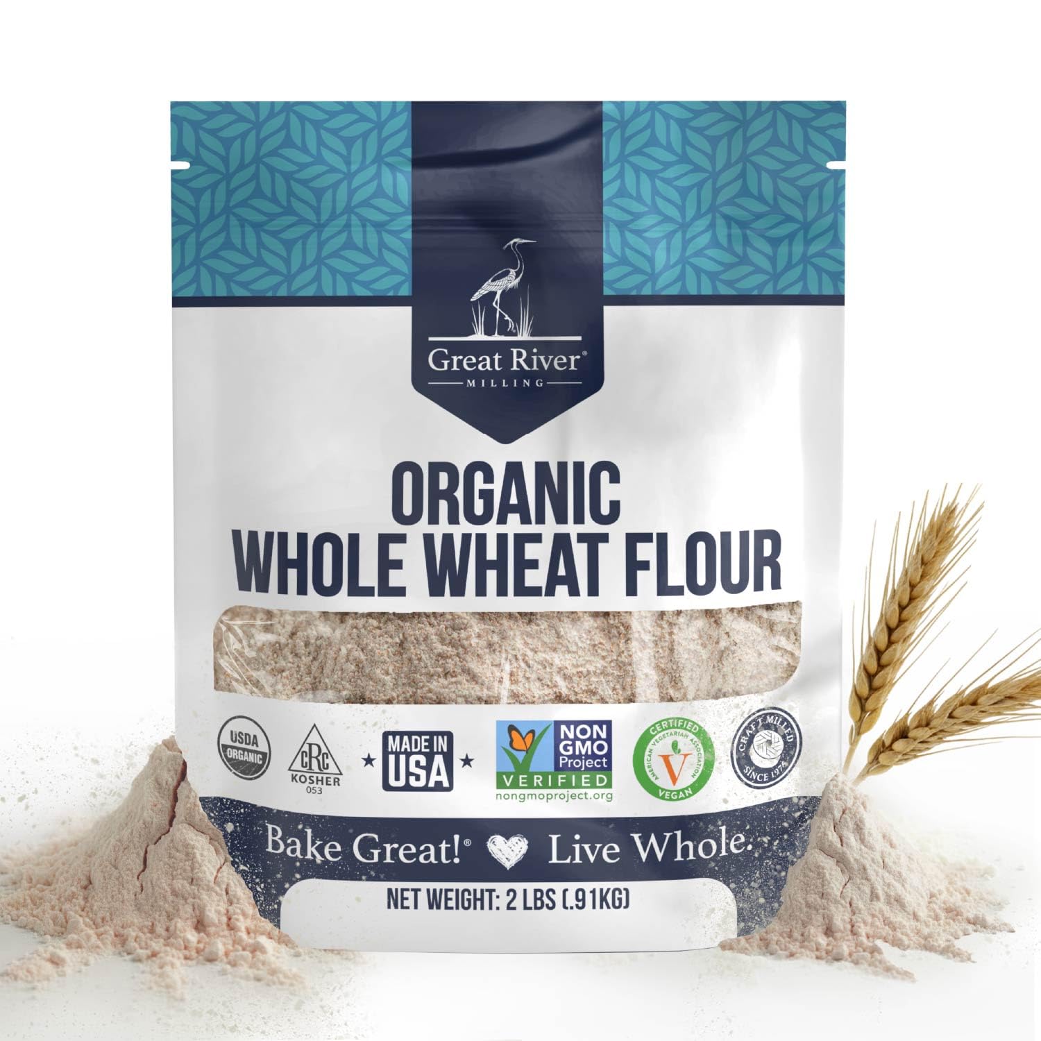 Great River Organic Milling Organic Whole Wheat Flour | Unbleached & Unbromated | High Protein & Fiber | Non-GMO, Kosher | Perfect for Sourdough