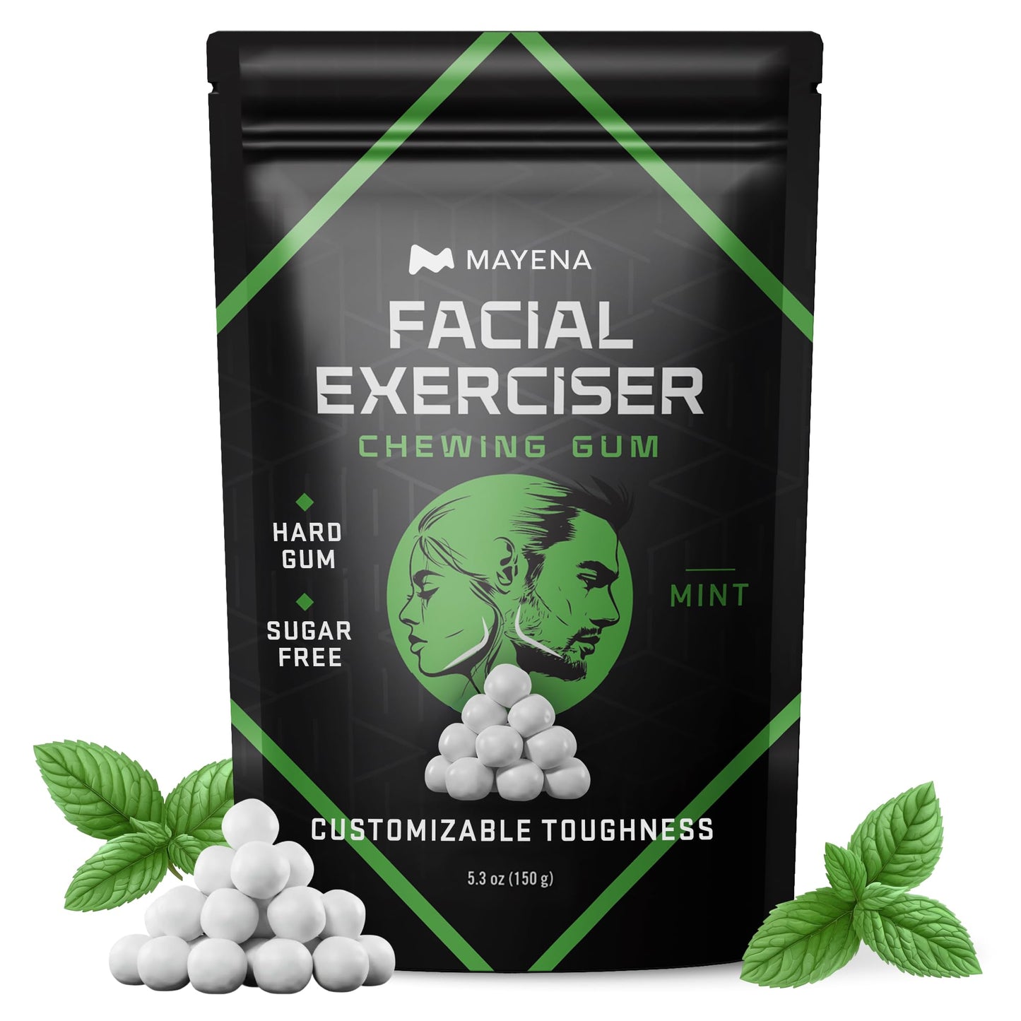 Facial Exerciser Chewing Gum | Pearl-Sized Hard Gums | Adjust Resistance by Chewing 3-5 pcs | Sugar-Free Mint Flavor | 4 Months’ Supply | Strengthen