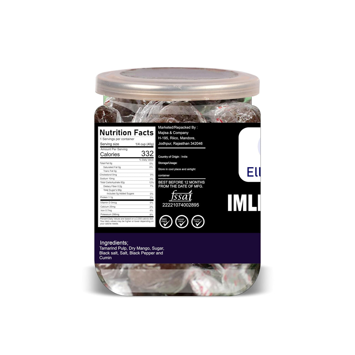 ELLY NUTS Imli Candy 500 Gram Airtight Container