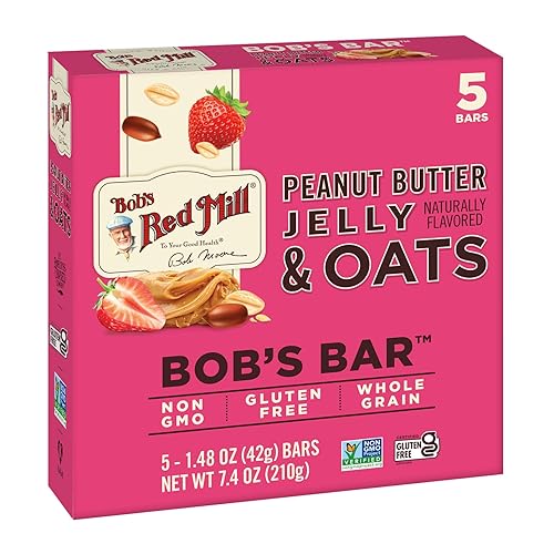 Bob's Red Mill Peanut Butter Jelly & Oats Snack Bar - 5 Bars (Pack of 1) - Gluten Free, Non-GMO, Whole Grain