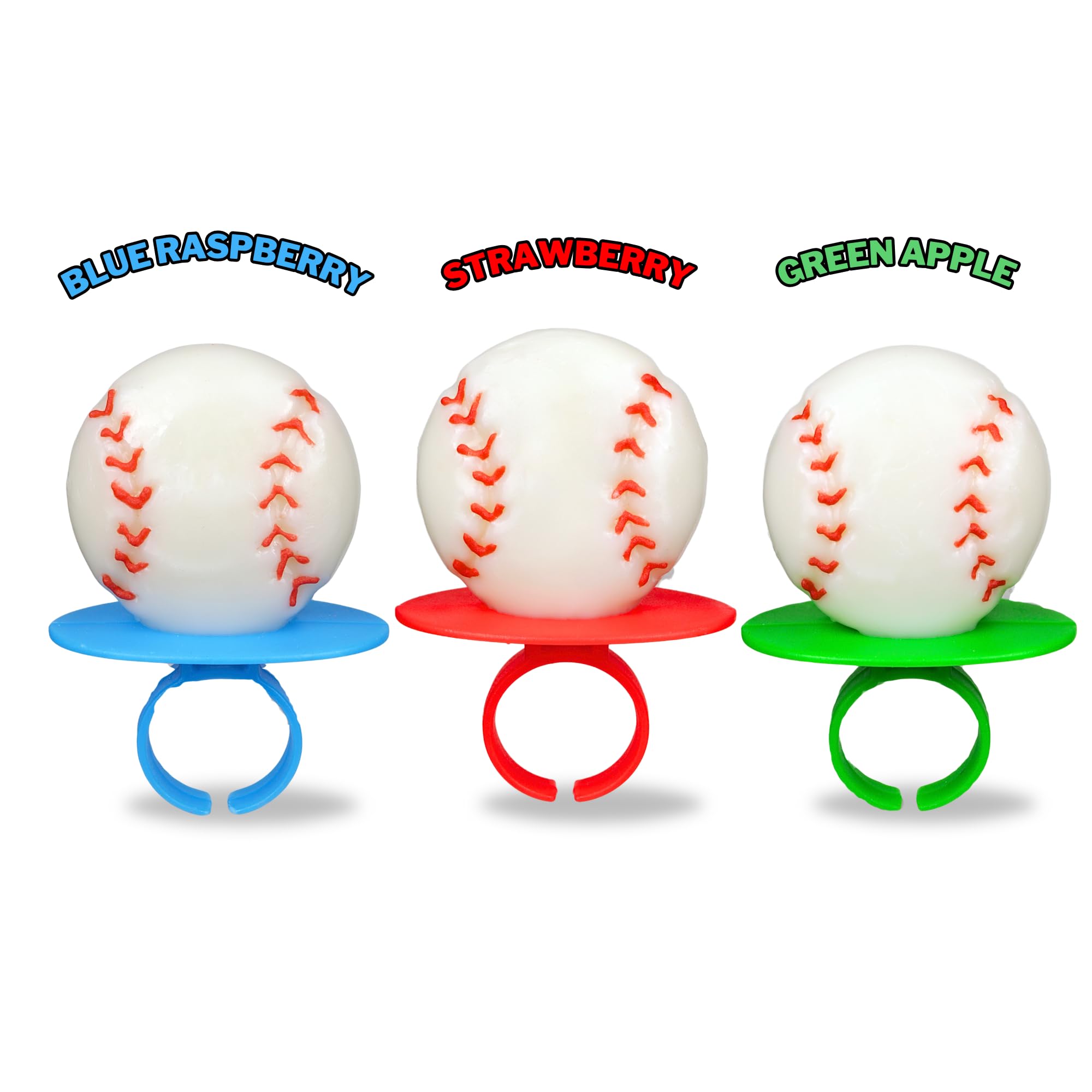 Baseball Lollipop Rings, Individually Wrapped Candy for Birthday Party Favors, Goodie Bags, and End of Season Parties, Box of 18
