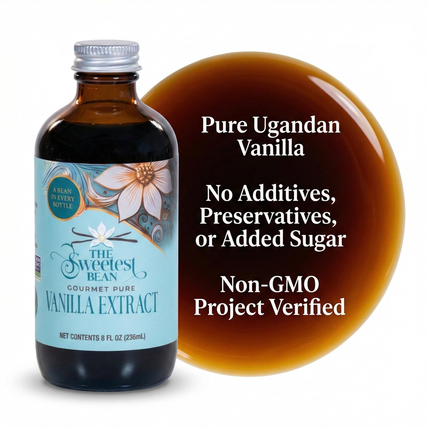 Ugandan Gourmet Pure Vanilla Extract 4 oz - Single-Origin Ugandan Vanilla - Whole Bean Inside - Hand-Crafted, Non-GMO, Gluten-Free, Sugar-Free - The