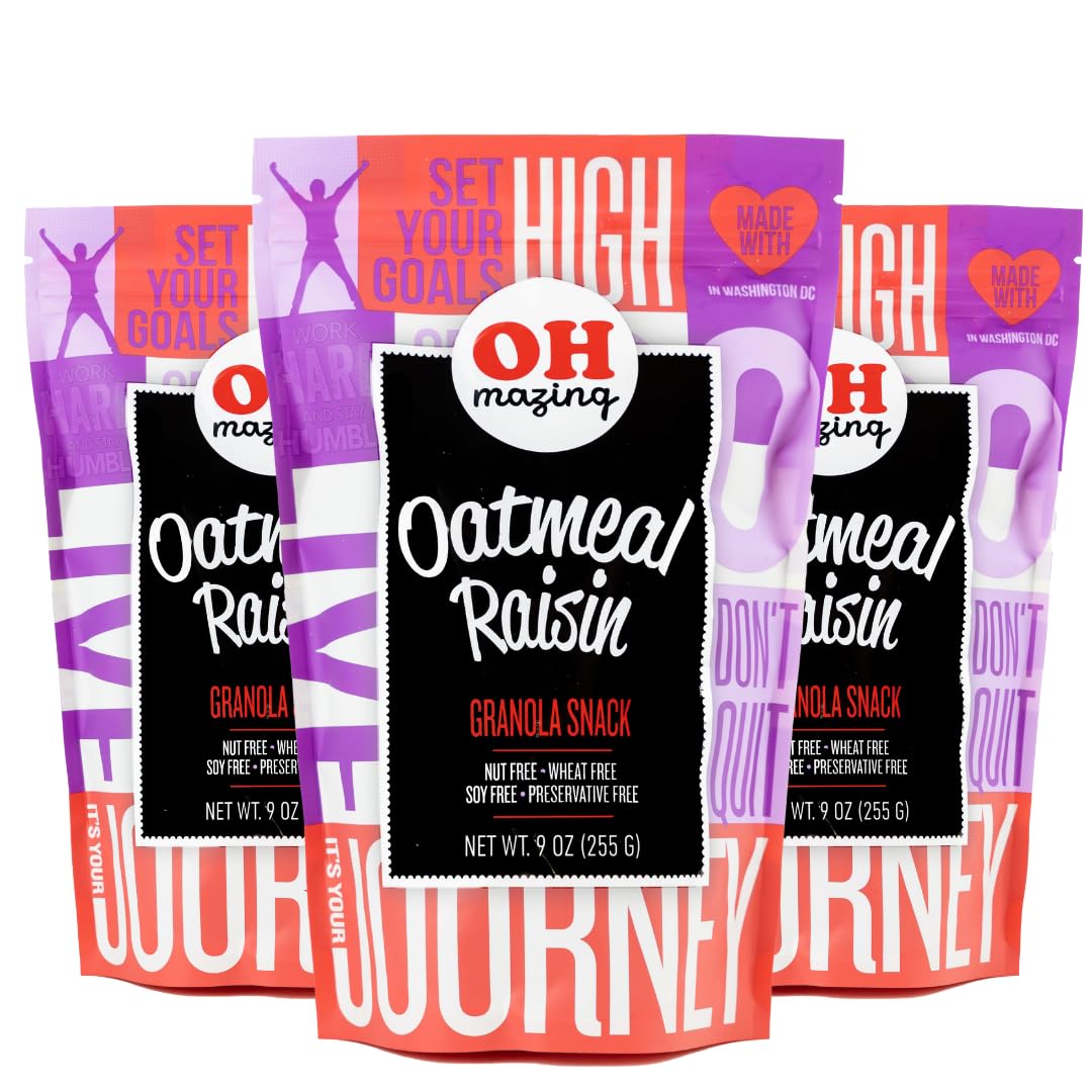 Oh-Mazing Granola Snack, Gluten-Free, Nut-free, No Soy, No Preservatives, Small Batch, 3 Count, 9 oz Bags (Oatmeal Raisin)