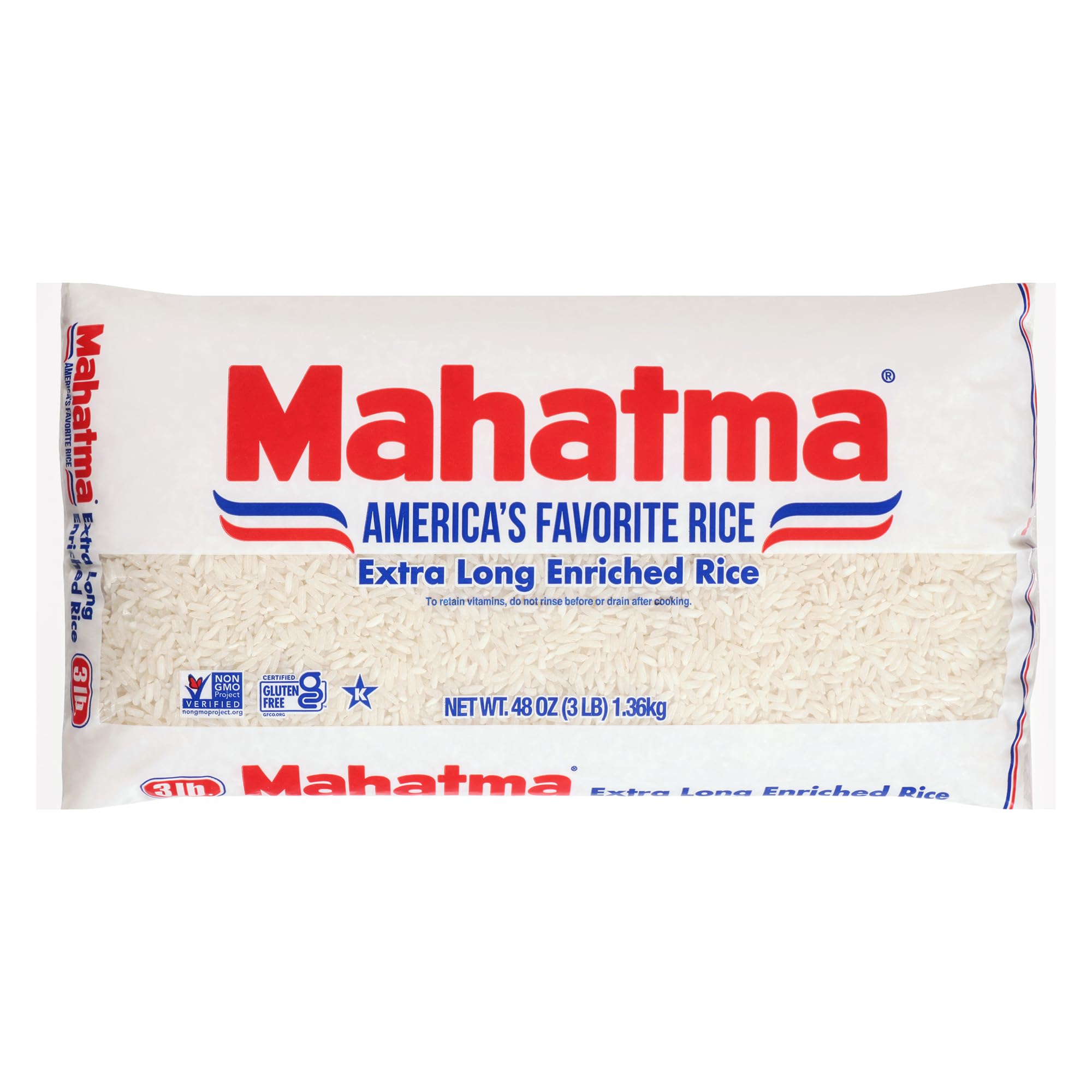 Mahatma 3 Pounds Long-Grain White Rice, Gluten-Free and Non-GMO White Rice Bag