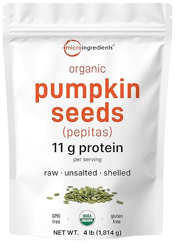 Organic Pumpkin Seeds, 4lbs | Raw, Unsalted, & Shelled - Whole Pepitas | Pumpkin Seeds to Eat | Great for Baking, Smoothies, & Salad Toppings |