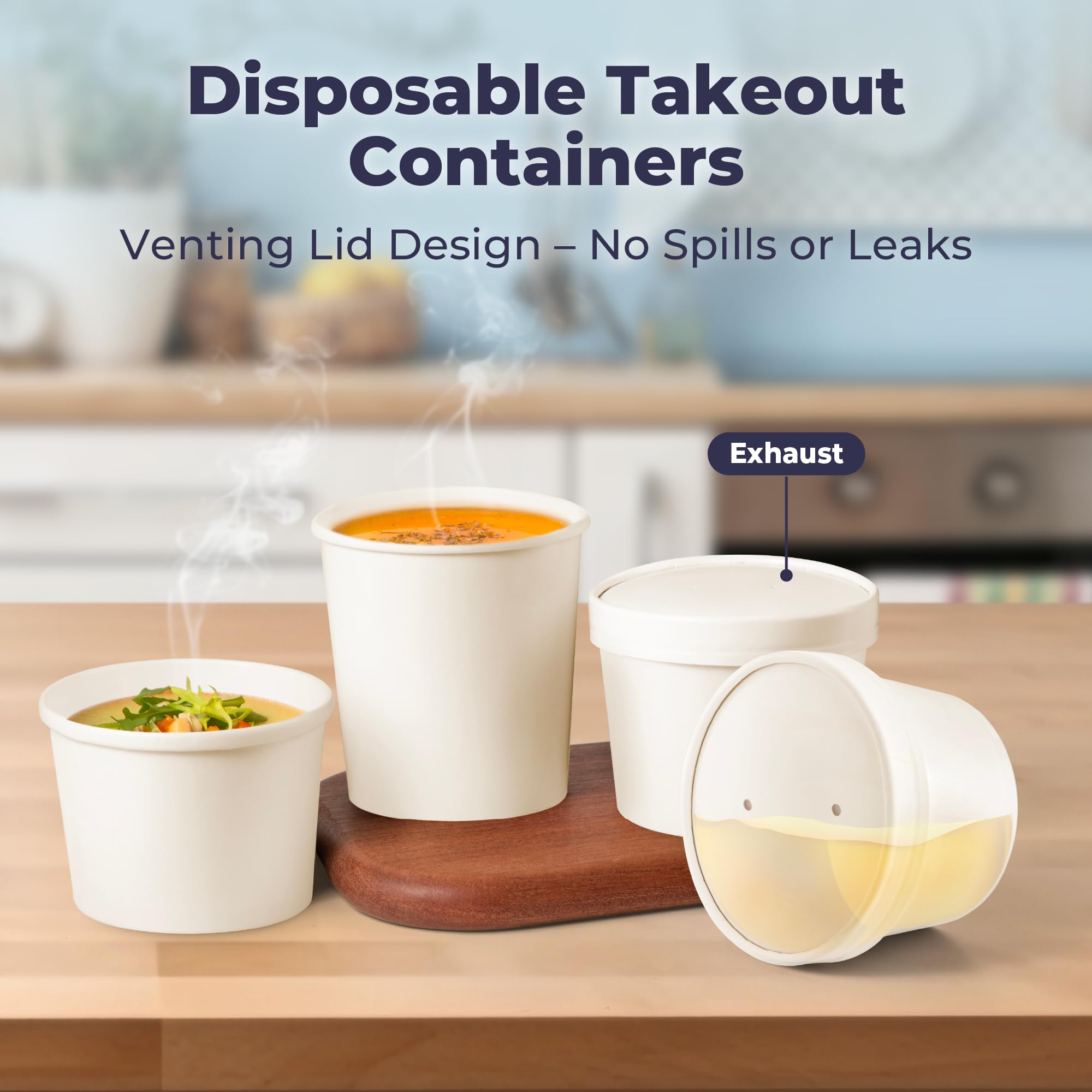 Fit Meal Prep 50 Pack 12 oz White Paper Soup Containers with Lids, Hot or Cold Disposable Restaurant Food Containers, Rolled Rim To Go Ice Cream Cups