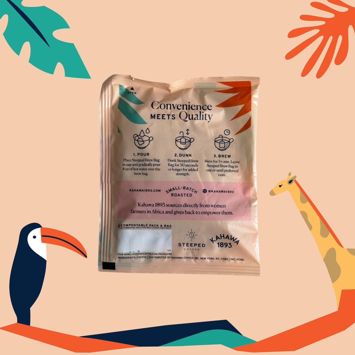 Kahawa 1893 Coffee Tea Bags Medium Roast Safari Blend 12 Single Serve Bags - As Seen on Shark Tank, High Antioxidants, Naturally Sweet, Organically