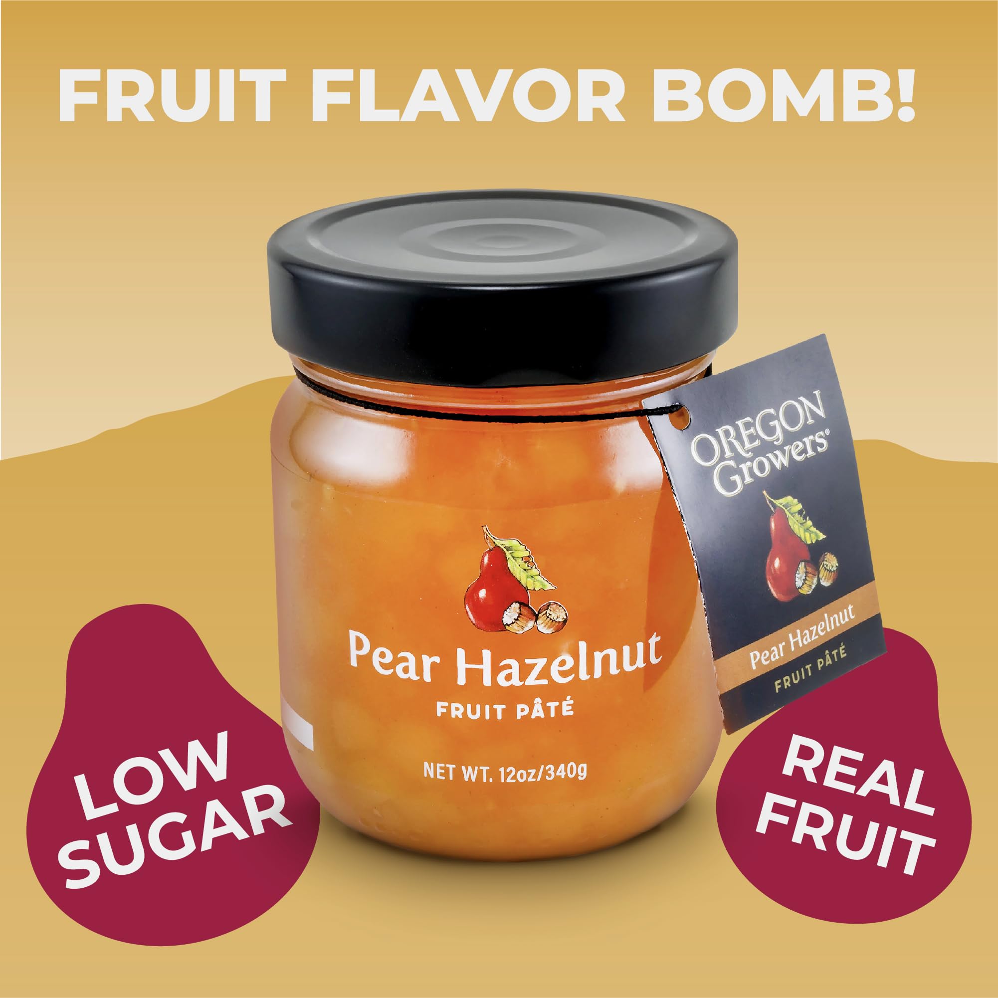 Oregon Growers Pear Hazelnut Fruit Pate - Pear Hazelnut Jam, Natural Preserves Made with Real Sugar, Fruit Jelly Spread, Pairs Perfectly with Cheese