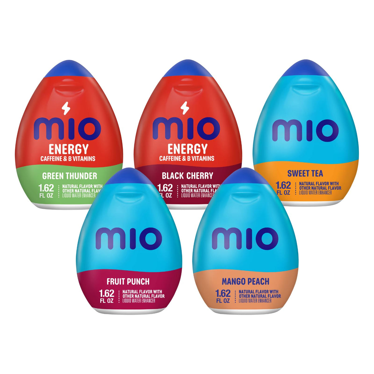 Mio Water Enhancement Variety Pack Includes Green Thunder, Black Cherry, Fruit Punch, Sweet Tea and Mango Peach 1.62 Fl Oz each (Pack of 5)