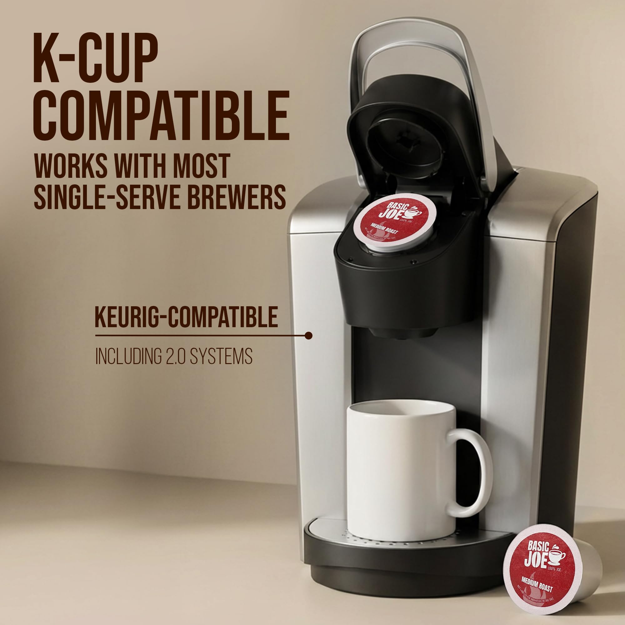 Basic Joe Medium Roast Coffee Pods - 80 Count | Single Serve K-Cup Compatible Pods | 100% Arabica | Balanced Everyday Roast | Made in USA