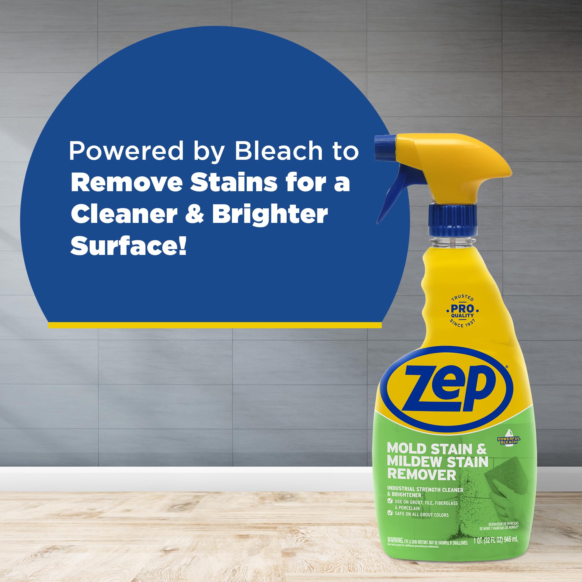 Zep Mold Stain and Mildew Stain Remover - 32 oz (Pack of 4) ZUMILDEW32 - Professional Strength No Scrub Formula