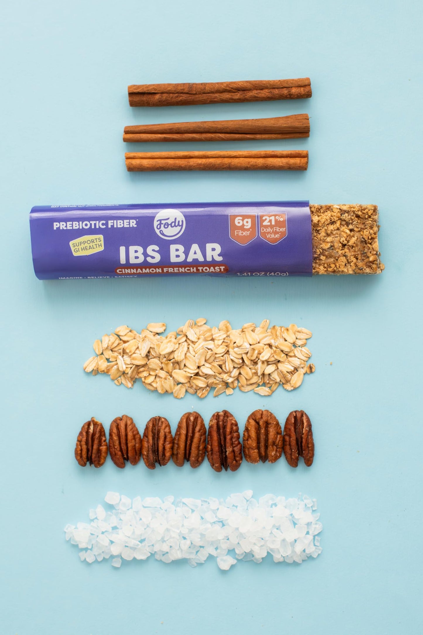 Fody Foods IBS Snack Bars, Cinnamon French Toast, 1.41 Oz (Pack of 12), 6g Prebiotic Fiber, Low FODMAP, Gut & IBS Friendly, Lactose Free, Non-GMO