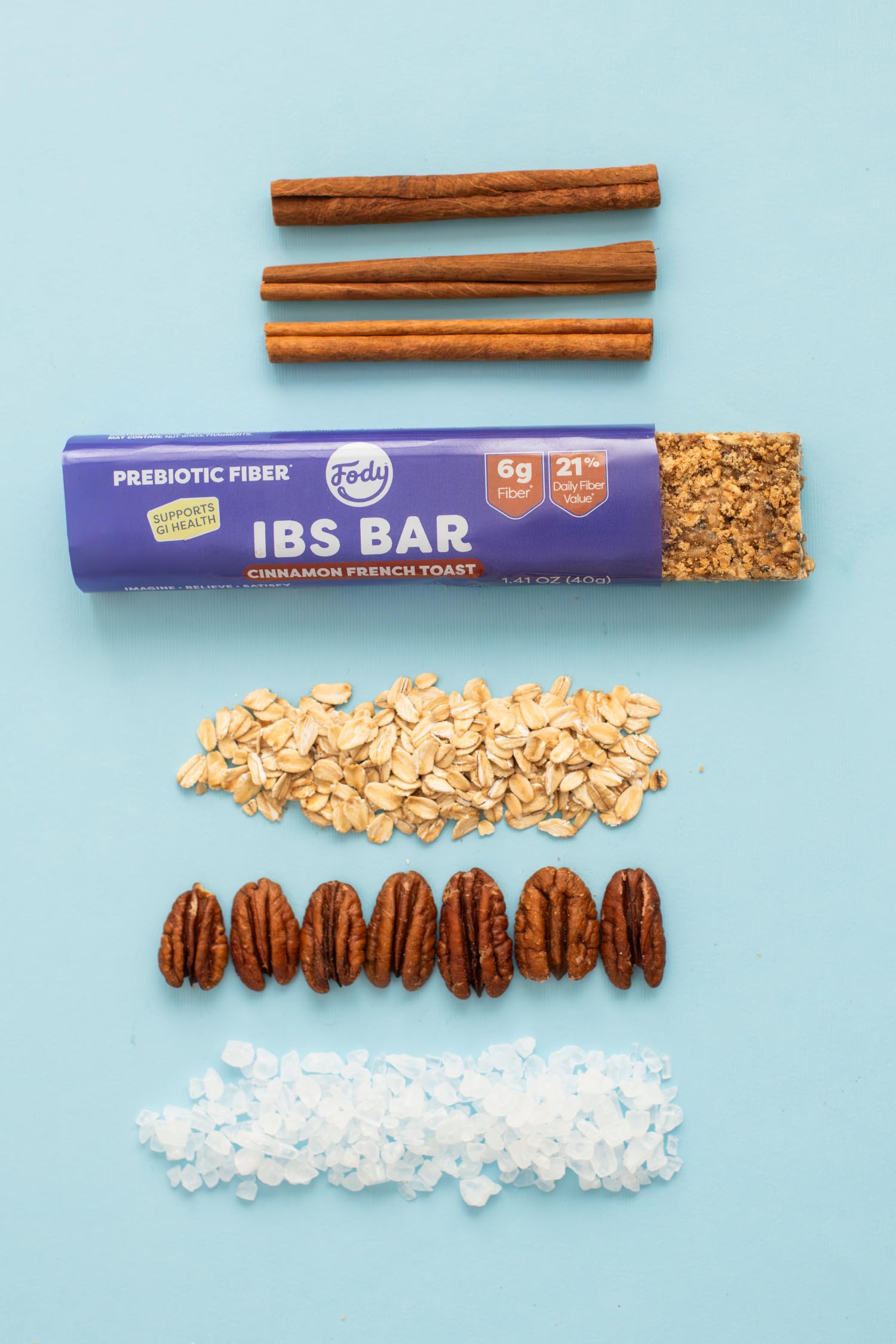 Fody Foods IBS Snack Bars, Cinnamon French Toast, 1.41 Oz (Pack of 12), 6g Prebiotic Fiber, Low FODMAP, Gut & IBS Friendly, Lactose Free, Non-GMO