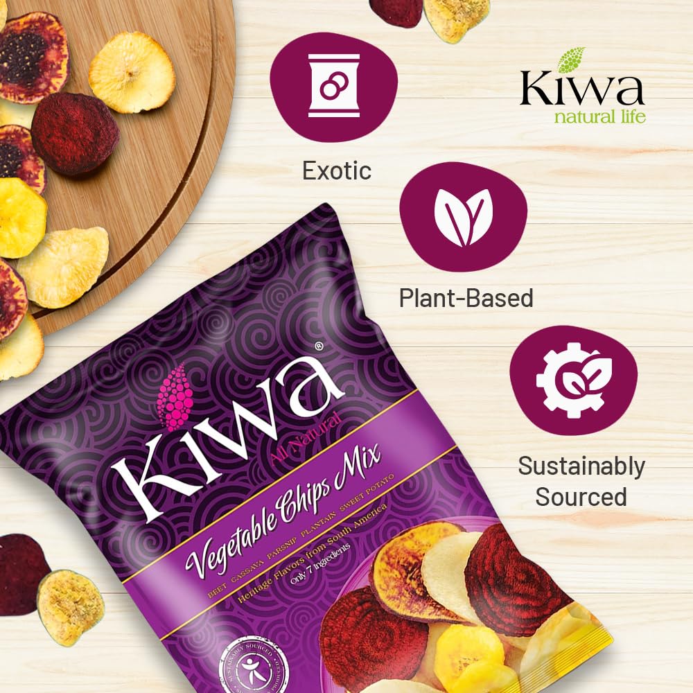 Kiwa Vegetable Chips Mix 6-Pack - Gluten-Free, Vegan, Kosher, Non-GMO Snack - Made with Cassava, Parsnip, Sweet Potato, Plantain & Beetroot - 2.5oz