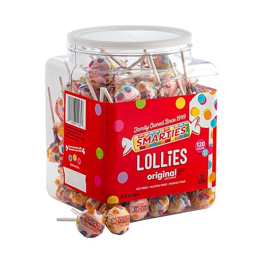 Smarties Lollies - Gluten Free, Peanut Free, Fat Free Assorted Fruity Flavors Lollipops - Low Calorie Perfect for Birthdays, Parties - Made by US