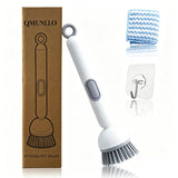 QMUNLLO 360° Rotating Dish Brush with Soap Dispenser, Non-Slip Long Handle Kitchen Scrubber Cleaning Set with Towel and Wall Hook, Ideal for Sink