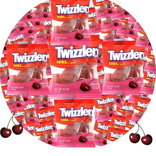 CandyKrave Twizlers Nibs Cherry Flavored Candy - (1lb 22+ Pieces) Bulk Individually Wrapped Twizzleres Candy - Chewy & Delicious Cherry Flavor Candy