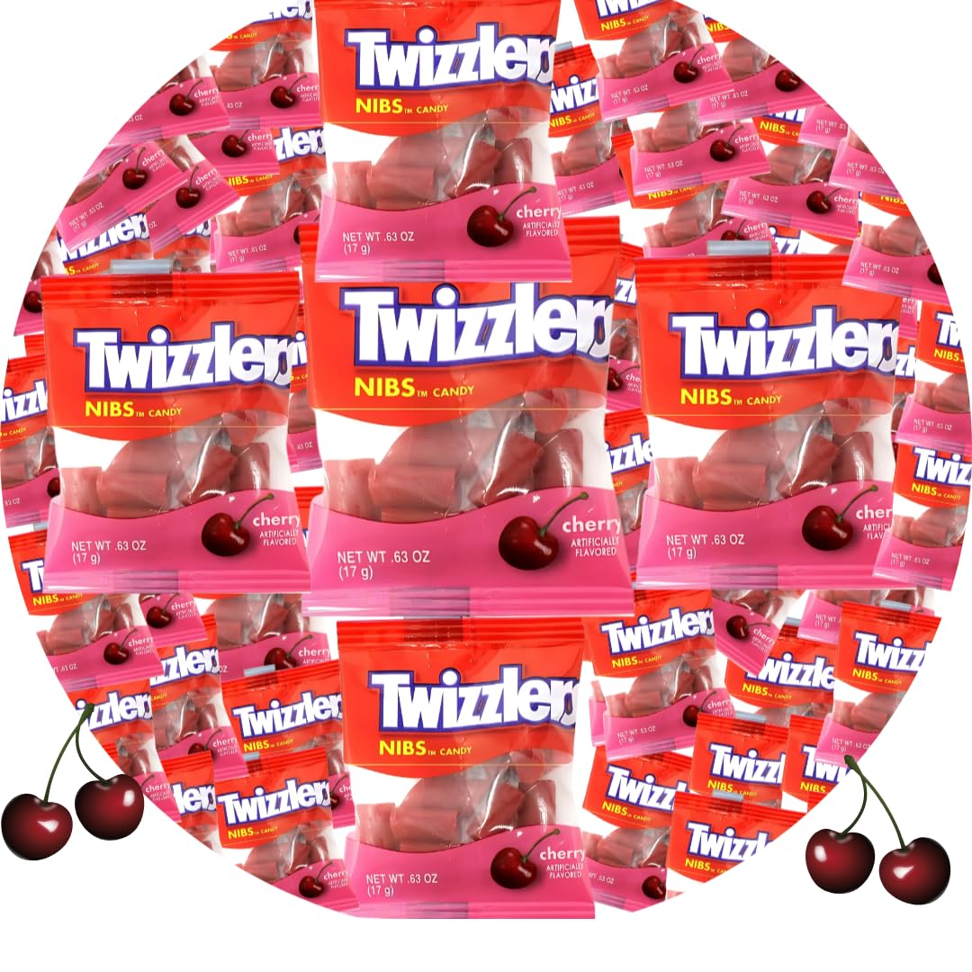 CandyKrave Twizlers Nibs Cherry Flavored Candy - (1lb 22+ Pieces) Bulk Individually Wrapped Twizzleres Candy - Chewy & Delicious Cherry Flavor Candy