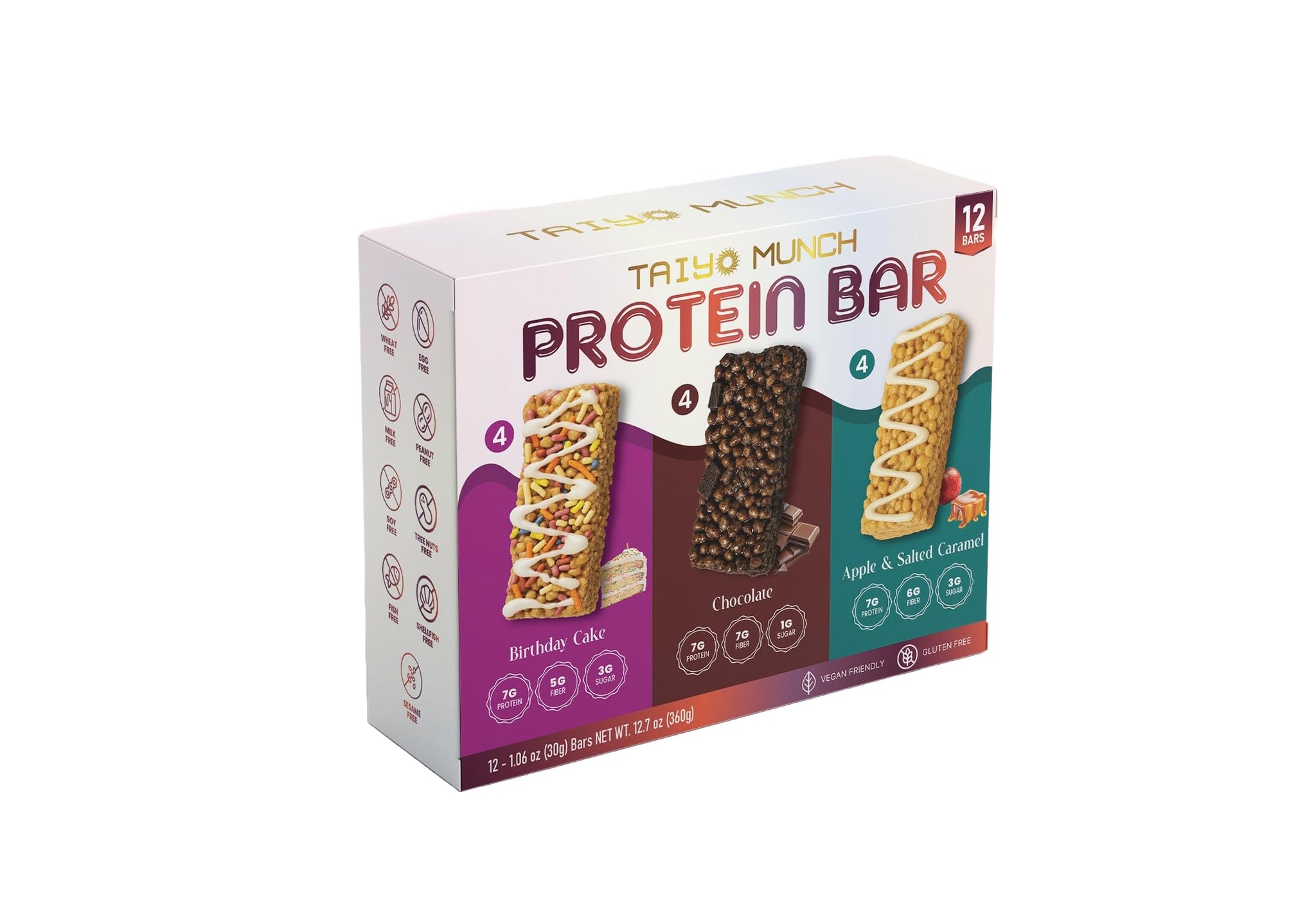 Taiyo Munch - Allergen-Free Protein Bar - Vegan, Gluten Free, High Protein, High Fiber, Low Sugar, Nut/Wheat/Soy/Dairy Free, Healthy Snacks for Kids