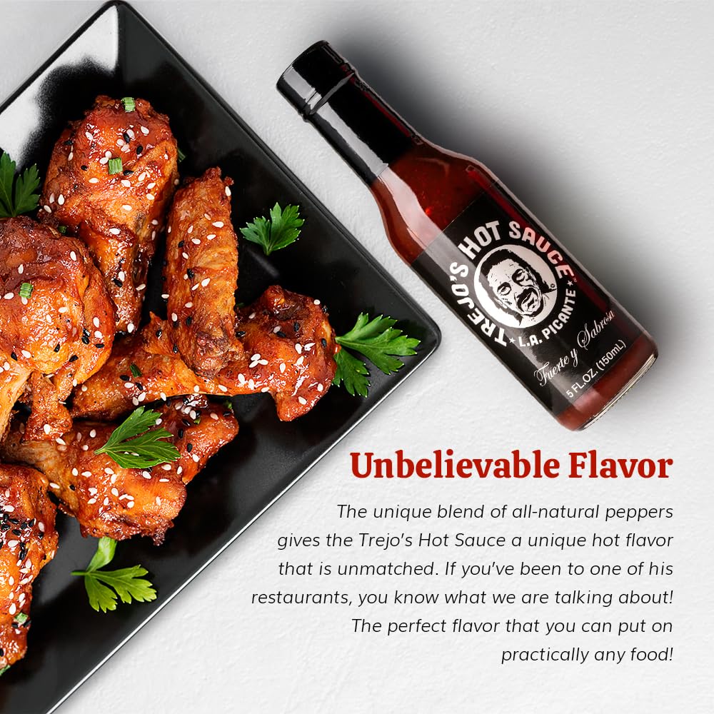 Trejo's Tacos All-Natural Hot Sauce - Medium Heat Blend of Peppers - Zero Calories - Non-GMO - Danny Trejo’s Famous Hot Sauce from Trejo's Tacos