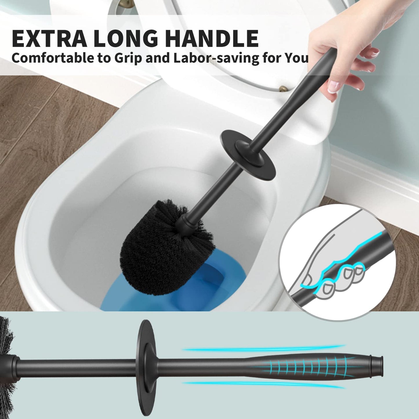 UPTRONIC Toilet Brush, Toilet Bowl Brush with Extra Long Handle Durable Bristles Toilet Scrubber and Covered Holder for Toilet Brush Set for Bathroom