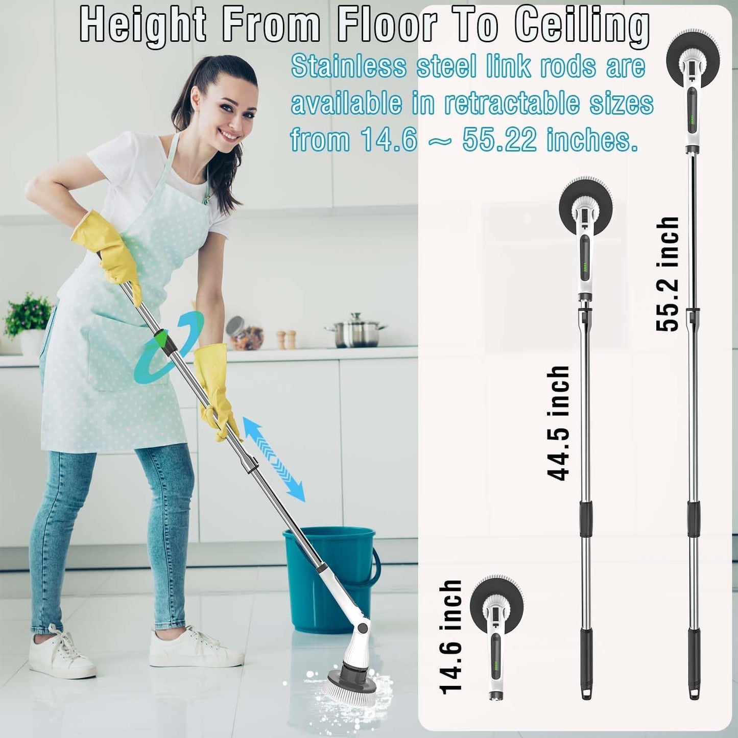 Electric Spin Scrubber, 8 in 1 Electric Cleaning Brush, Cordless Rechargeable Scrub Brush with 8 Replaceable Brush Heads, Adjustable Length and Angle