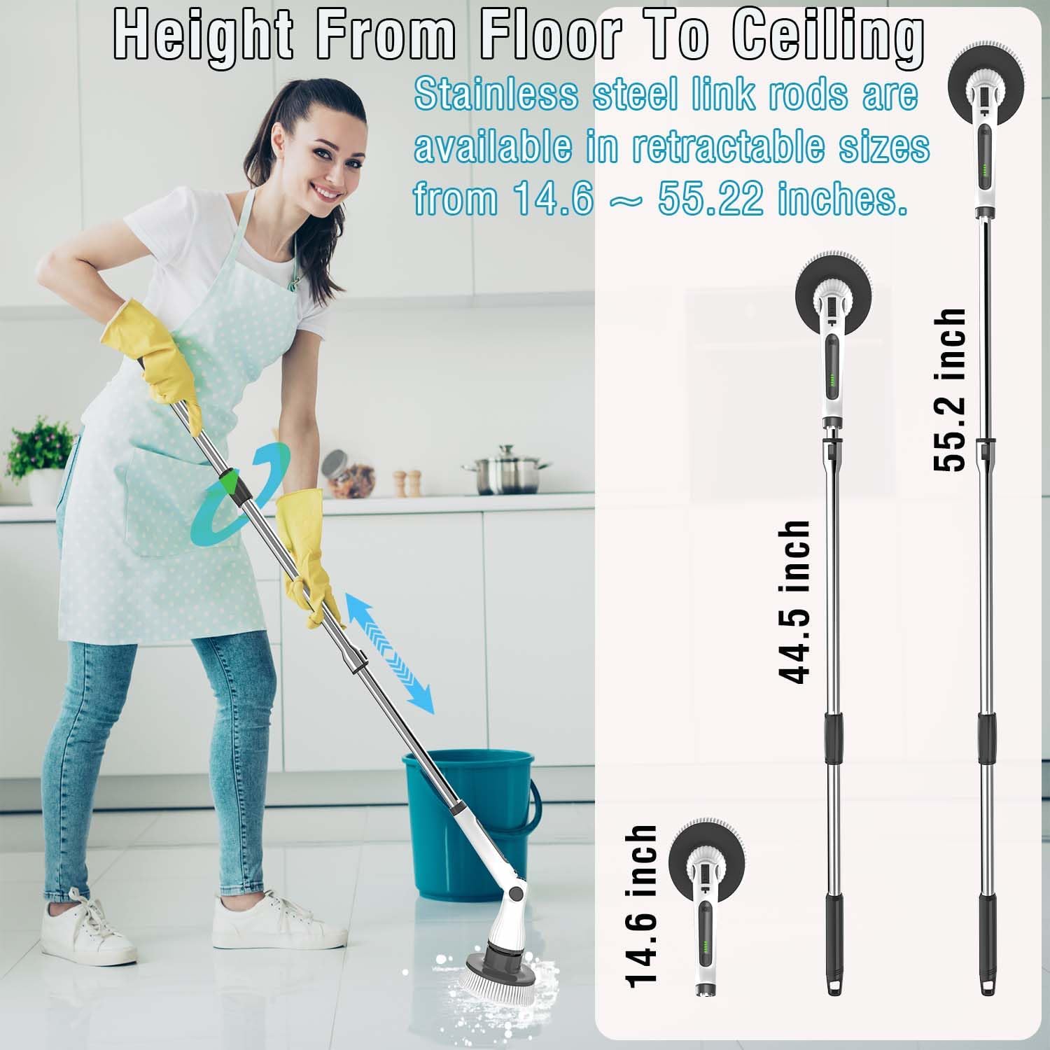 Electric Spin Scrubber, 8 in 1 Electric Cleaning Brush, Cordless Rechargeable Scrub Brush with 8 Replaceable Brush Heads, Adjustable Length and Angle