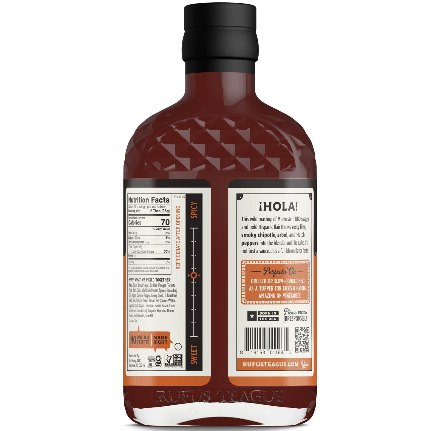Rufus Teague Tres Chiles Pica Dulce BBQ Sauce with Sweet Heat, 14 oz
