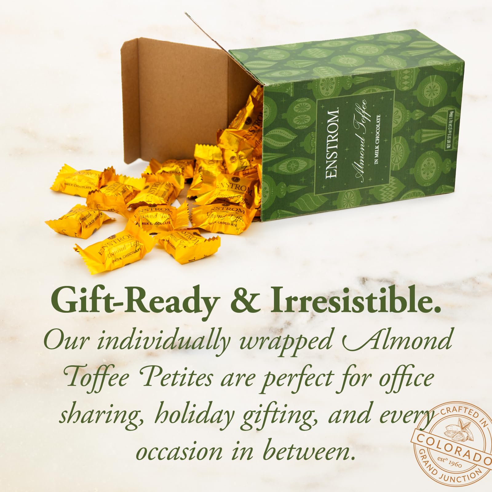 Enstrom Almond Toffee Petites Gift Box - Gourmet Milk Chocolate Covered Toffee Candy - Individually Wrapped English Butter Toffee - English toffee