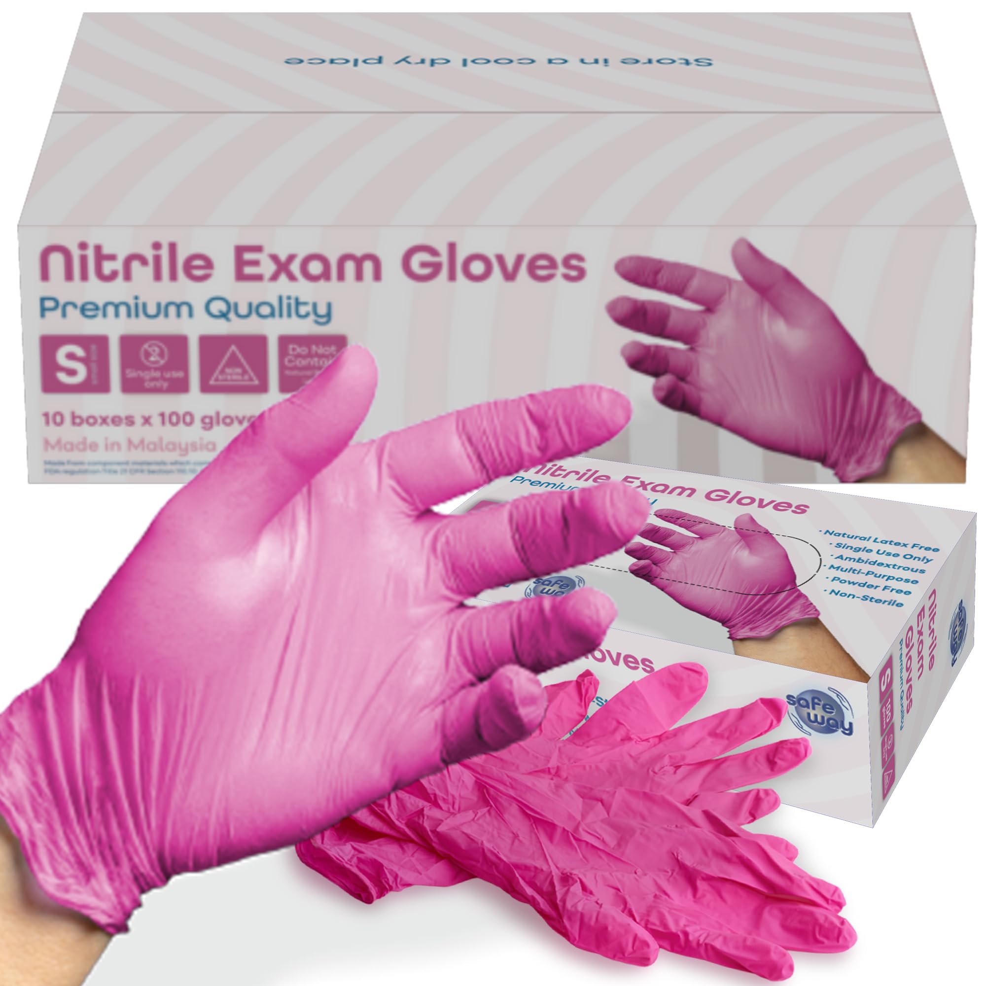 SAFEWAY USA Pink Nitrile Gloves Disposable - Non-Latex, Powder-Free, Ambidextrous Design Multi-purpose Gloves for House Chores, Nail Tech, Salon