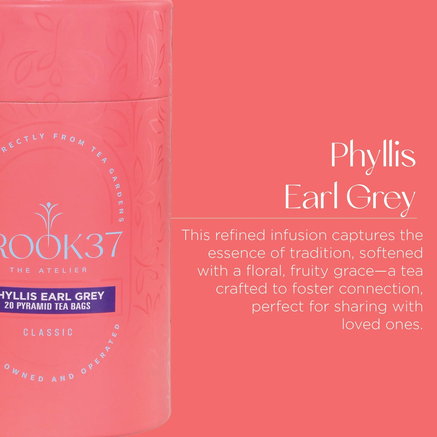 Brook37 Phyllis Earl Grey Eco Black Tea - Premium Flavored Tea with Lavender, Pineapple & Calendula | Caffeinated Gourmet Tea Blend | 20 Biodegradable